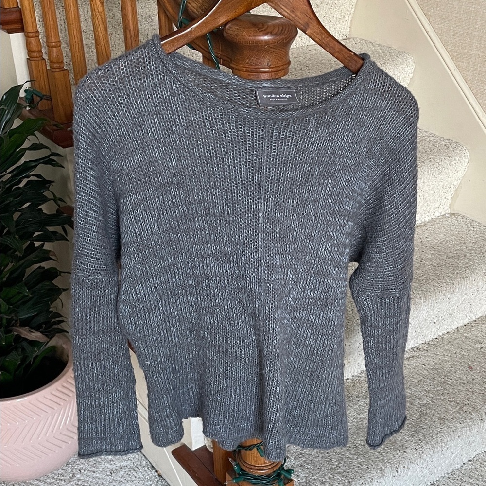 Wooden Ships Slouchy Charcoal Gray Mohair Wool Blend Crew Neck Sweater